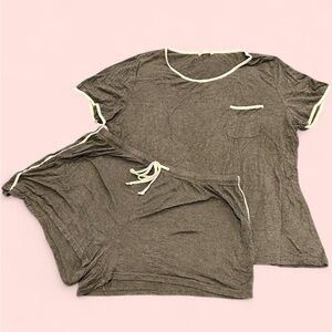 Gray Loungewear Set with Cream Trim